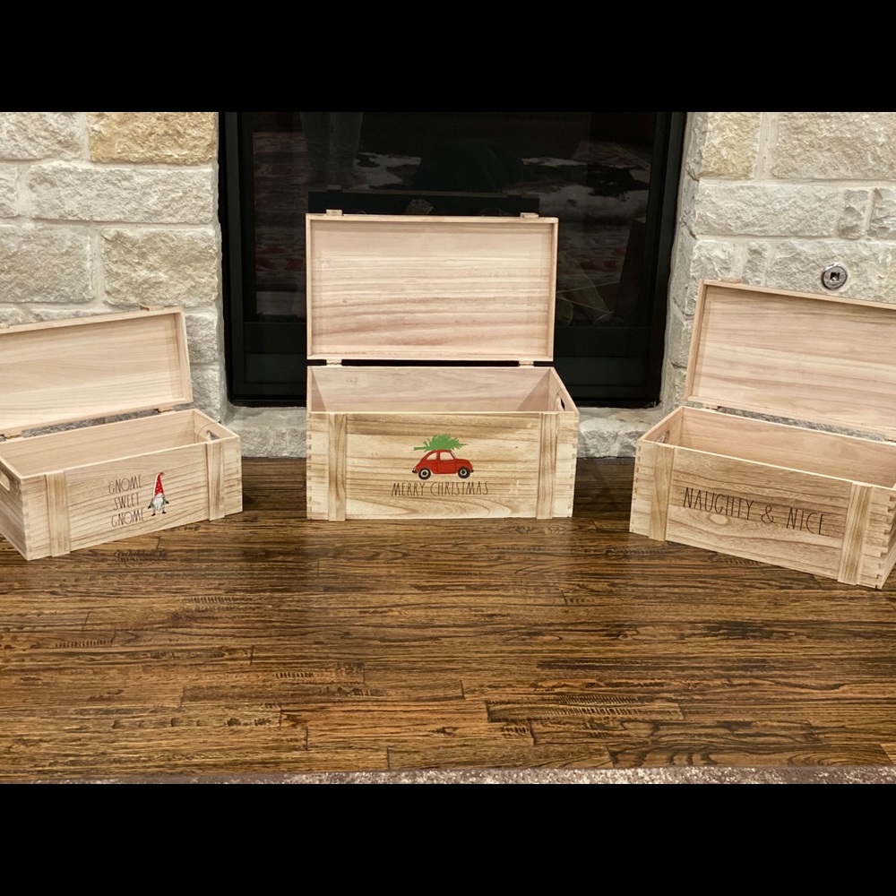 Rae Dunn solid Wood Christmas Gift Boxes Chests